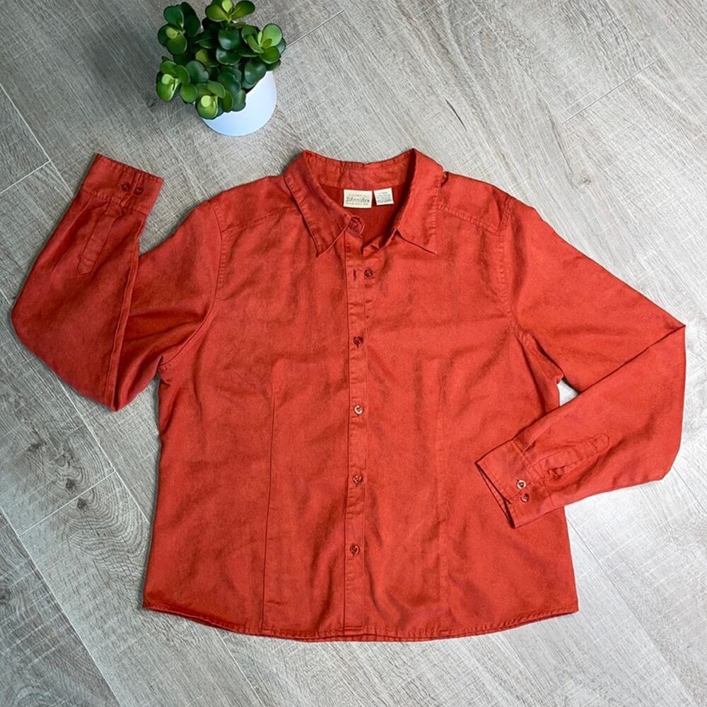 St. John’s Bay Red Orange Button Down Long Sleeve Dress Shirt Women’s Size XL